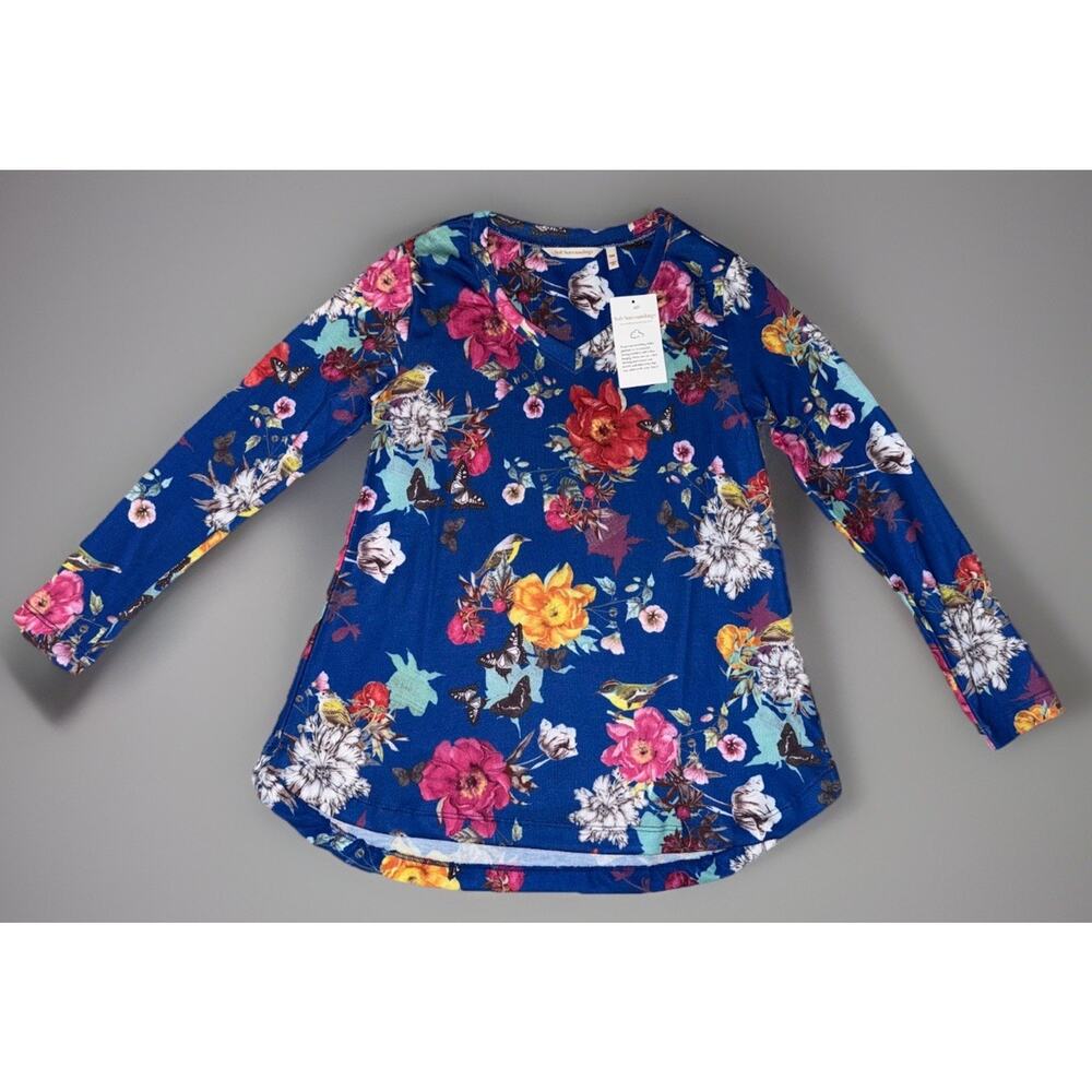 Soft Surroundings Blue Floral Cerulean Paradise Boho Pullover Top Women Size PXS